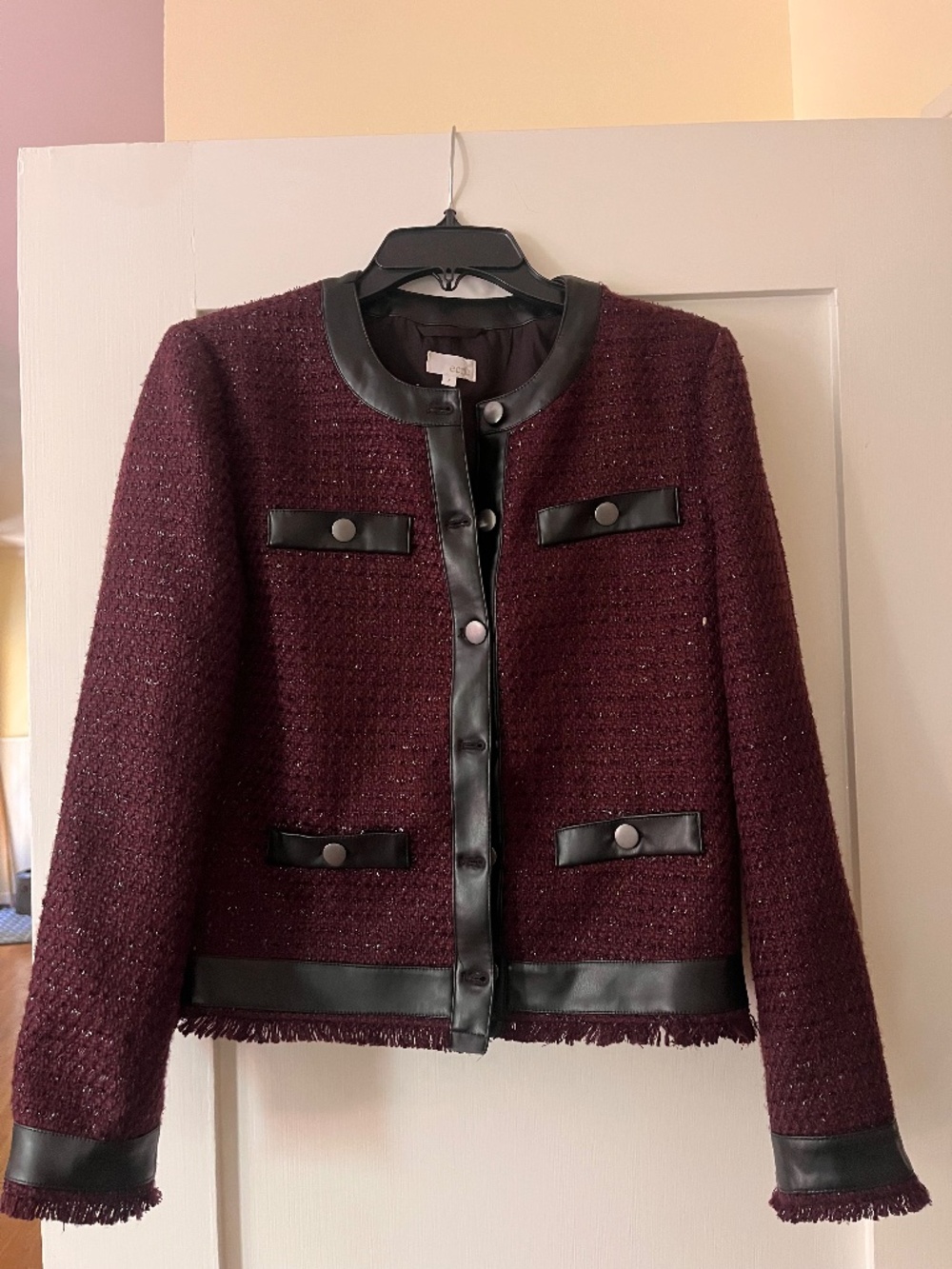 ECRU women’s purple/black cropped jacket. Faux leather details.